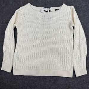 Mango Boat Neck Pullover Knit Sweater Cream Women's XS Bow Tie Back Cozy Neutral